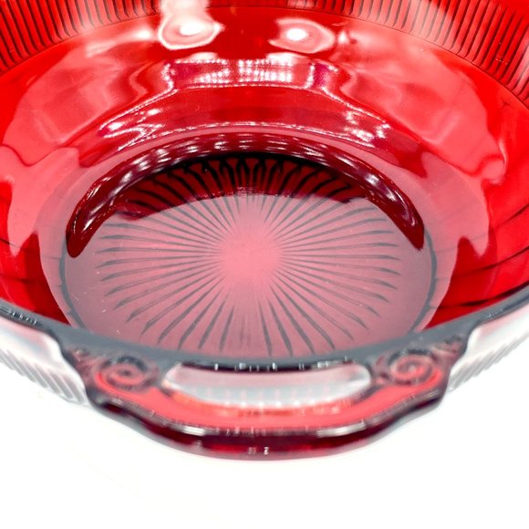 Anchor Hocking Coronation Ruby Red Depression Glass Serving Bowl w Handles 9.5” - Picture 4 of 9